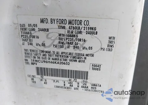 2006 Ford Escape Hybrid из США, поврежденный, VIN 1FMCU96H46KA20652